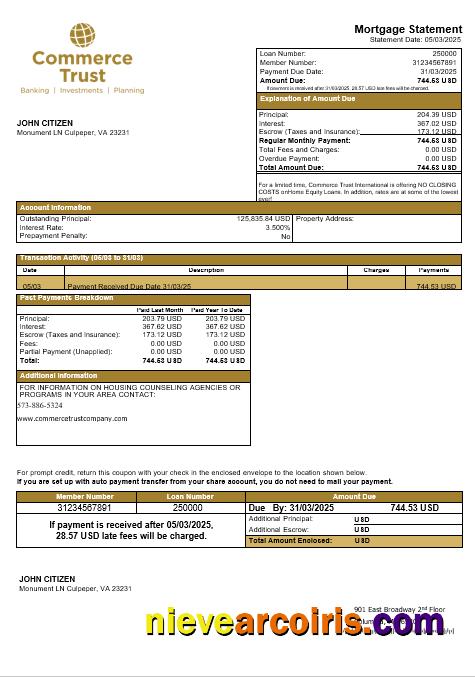USA Commerce Trust Bank  mortgage statement